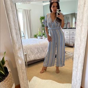 NWT Lulus striped light blue jumpsuit Small